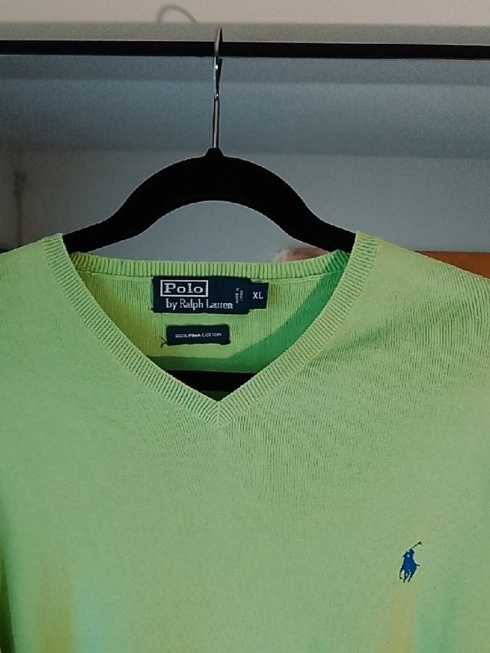 Polo by Ralph Lauren V-Neck Sweater in Lime Green with Blue Pony - Picture 2 of 8